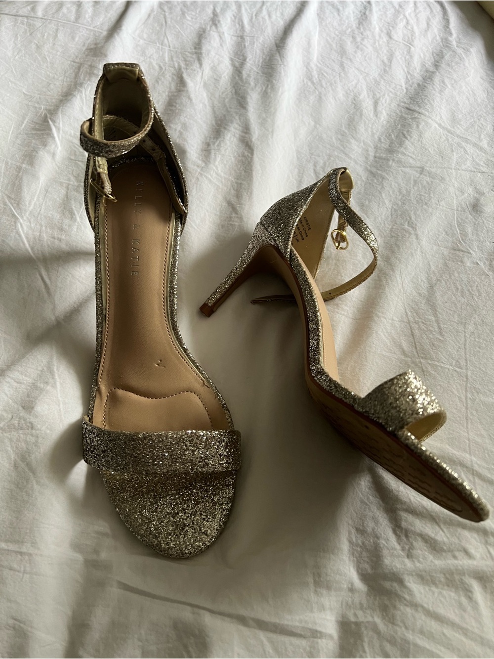 Kelly & Katie Gold Glitter Ankle-Strap Heels